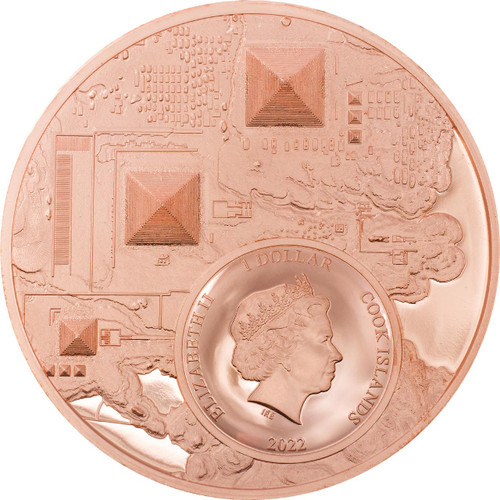 Bullionshark 2022 Cook Islands $1 Legacy of the Pharaohs Ultra High Relief 50g Copper Coin 