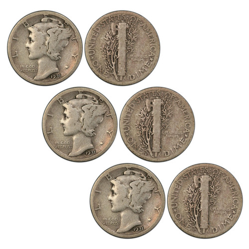 Bullionshark 1931 P,D,S Mercury Dime - Depression Era Trio 