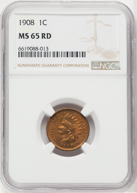 Bullionshark 1908 Indian Head Cent NGC MS65 RD 