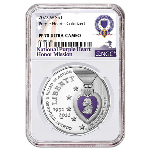 Bullionshark 2022 Colorized Purple Heart Silver Dollar NGC PF70 UCAM 