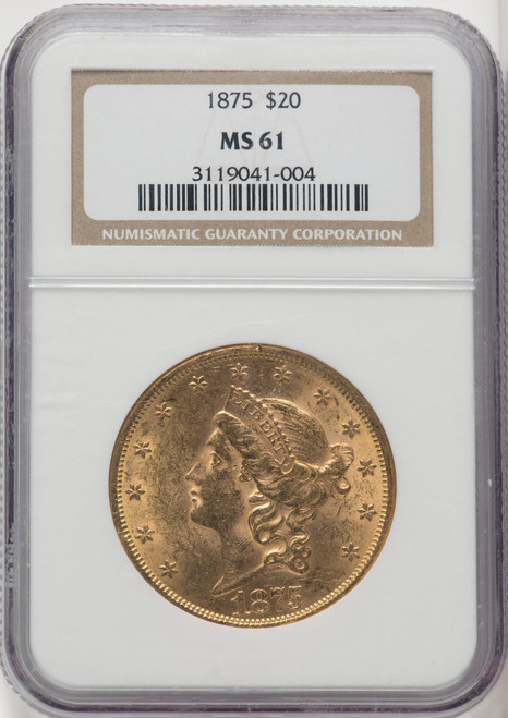  1875 $20 Gold Liberty NGC MS61 