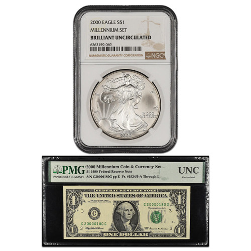 Bullionshark 2000 Silver Eagle NGC Brilliant Uncirculated Millennium Set w/ Certified Note