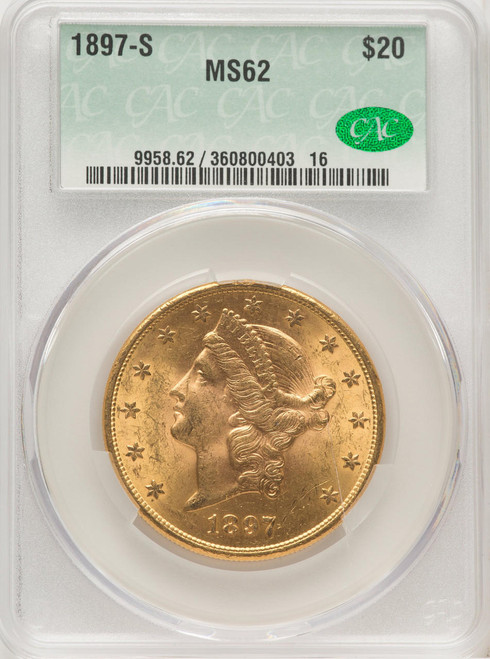 Bullionshark 1897-S $20 Gold Liberty CACG MS62 