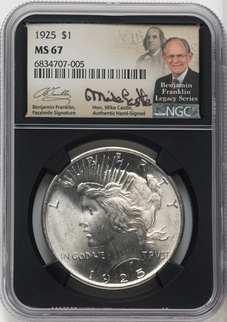 Bullionshark 1925 Peace Silver Dollar NGC MS67 Mike Castle Signed - 765292008 