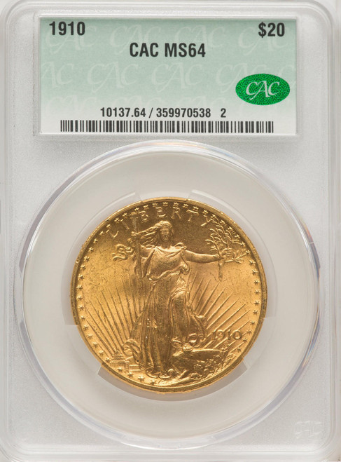  1910 $20 Saint Gaudens CACG MS64 CAC 