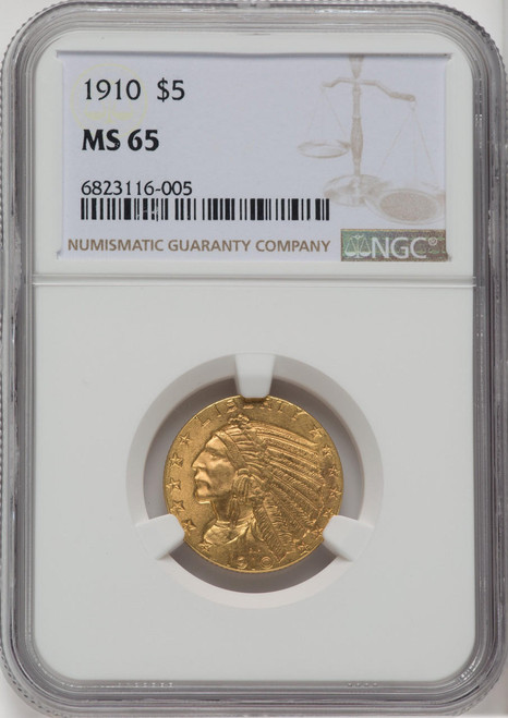  1910 $5 Gold Indian NGC MS65 