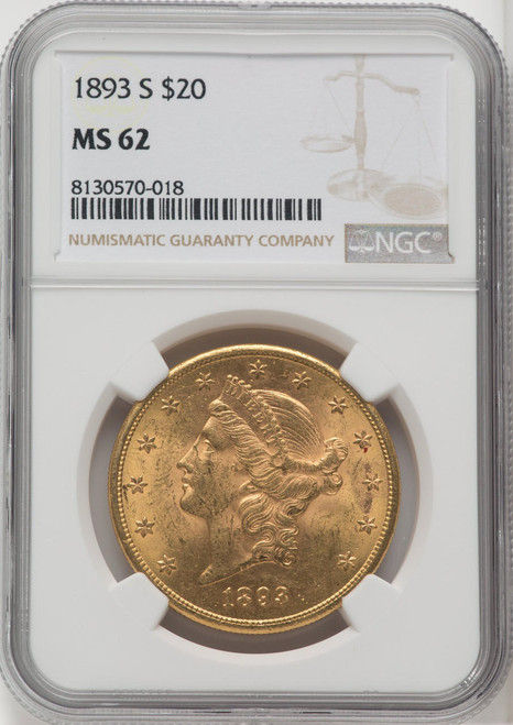 1893-S $20 Gold Liberty NGC MS62 - 173888016