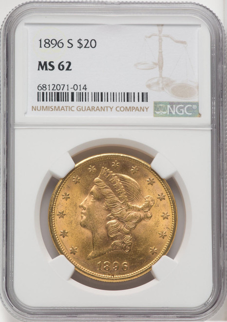 1896-S $20 Gold Liberty NGC MS62