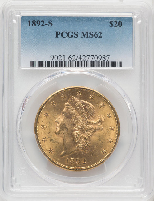 1892-S $20 Gold Liberty PCGS MS62