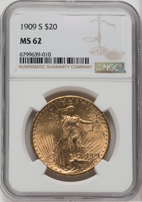 1909-S $20 Saint Gaudens NGC MS62 - 173860642