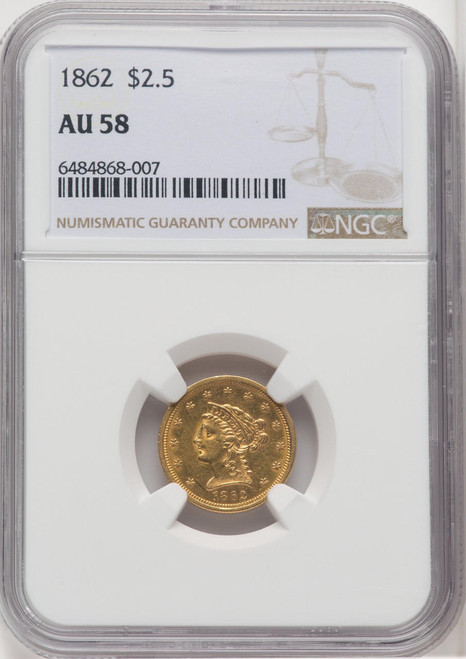  1862 $2.50 Gold Liberty NGC AU58 