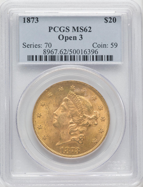  1873 $20 Gold Liberty Open 3 PCGS MS62 - 765453002 