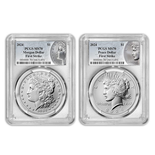 Bullionshark 2024 Morgan & Peace Dollar PCGS MS70 First Strike - 2pc Set 