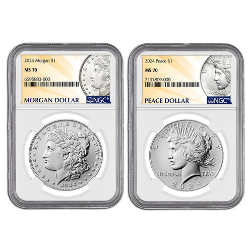 Bullionshark 2024 Morgan & Peace Dollar NGC MS70 - 2pc Set 