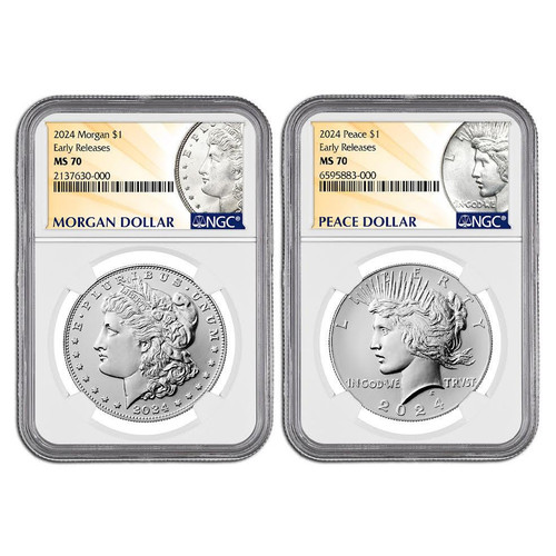 Bullionshark 2024 Morgan & Peace Dollar NGC MS70 Early Release - 2pc Set 