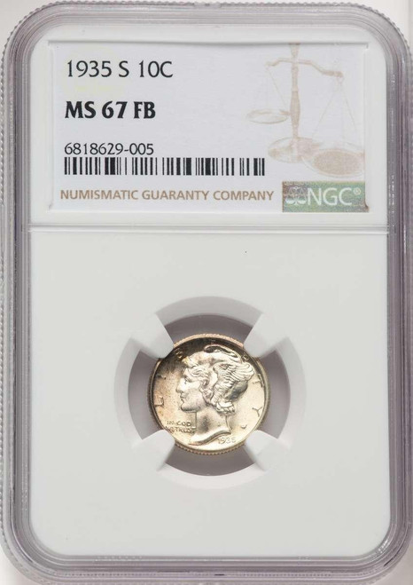 Bullionshark 1935-S 10C Mercury Dime Coin NGC MS67 - HAT520735005 