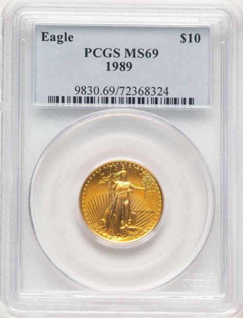 Bullionshark 1989 $10 1/4 oz American Gold Eagle Coin PCGS MS69 - HAT778875017 
