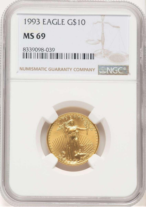 Bullionshark 1993 $10 1/4 oz American Gold Eagle Coin NGC MS69 - HAT773953003  Bullionshark 1993 $10 1/4 oz American Gold Eagle Coin NGC MS69 - HAT773953003