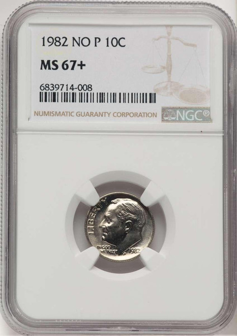 Bullionshark 1982 10C Roosevelt Dime Coin NGC MS67  +  NO P - HAT521164031 