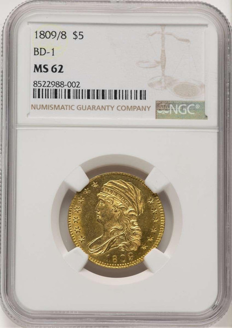 Bullionshark 1809/8 $5 Early Half Eagle Coin NGC MS62   BD-1, High R.3 - HAT776366003 
