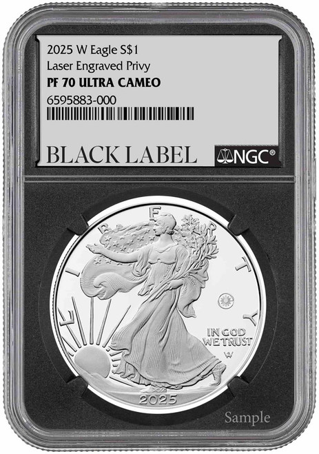 2025 Laser Beam Privy Silver Eagle NGC PF70 UCAM Black Label 1 of 100 Black Core 2025 Laser Beam Privy Silver Eagle NGC PF70 UCAM Black Label 1 of 100 Black Core