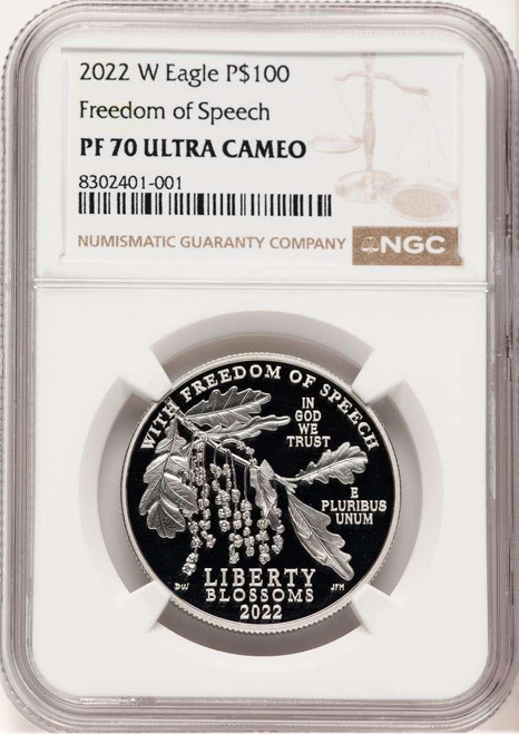 Bullionshark 2022-W $100 Modern Bullion Coin NGC MS70   One- Ounce Platinum Eagle, Freedom of Speech - HAT521569008 