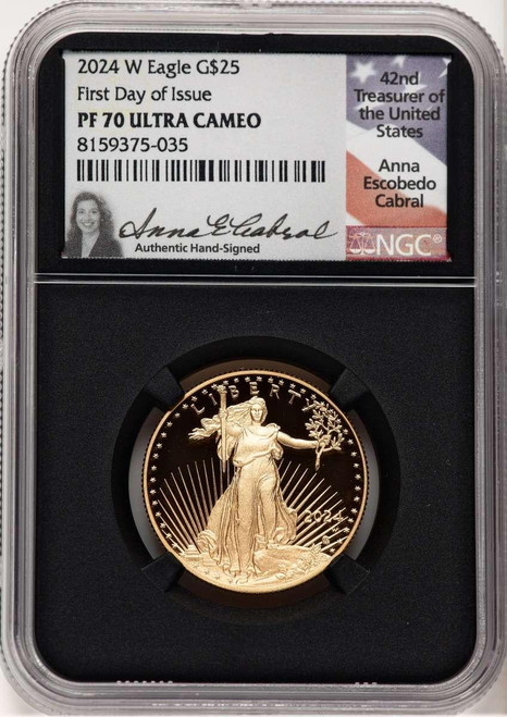 Bullionshark 2024-W G$25 Modern Bullion Coin NGC MS70   Half Ounce Gold Eagle, First Day of Issue - HAT777480032 