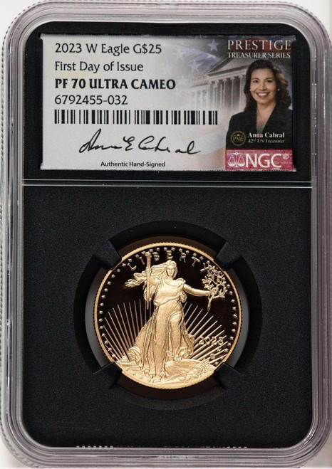 Bullionshark 2023-W G$25 Modern Bullion Coin NGC MS70   Half Ounce Gold Eagle, First Day of Issue - HAT521360054 