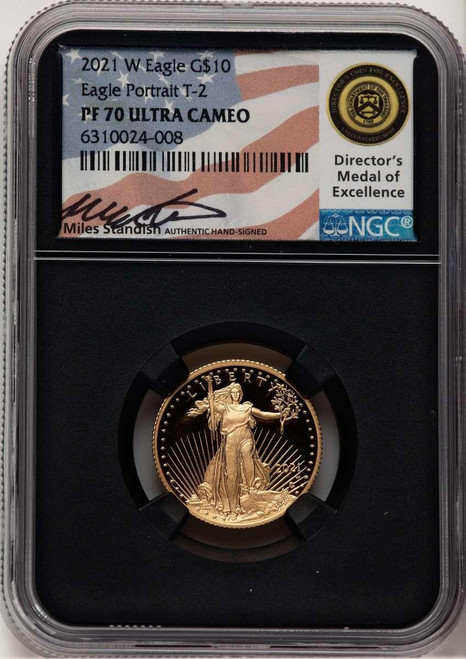 Bullionshark 2021-W G$10 Modern Bullion Coin NGC MS70 UCAM    Quarter Ounce Gold Eagle, Type Two - HAT777087082 