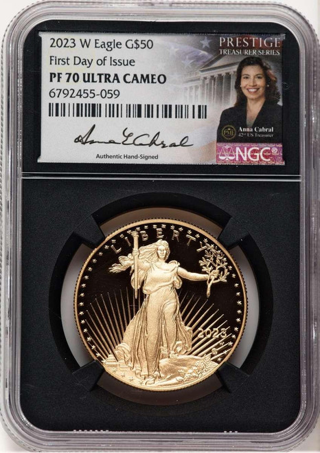 Bullionshark 2023-W G$50 1 oz American Gold Eagle Coin NGC MS70, First Day of Issue - HAT521393012 