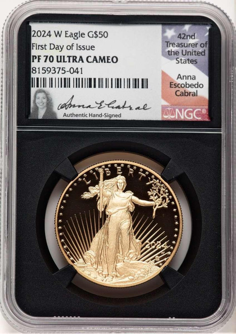 Bullionshark 2024-W G$50 1 oz American Gold Eagle Coin NGC MS70, First Day of Issue - HAT777480030 