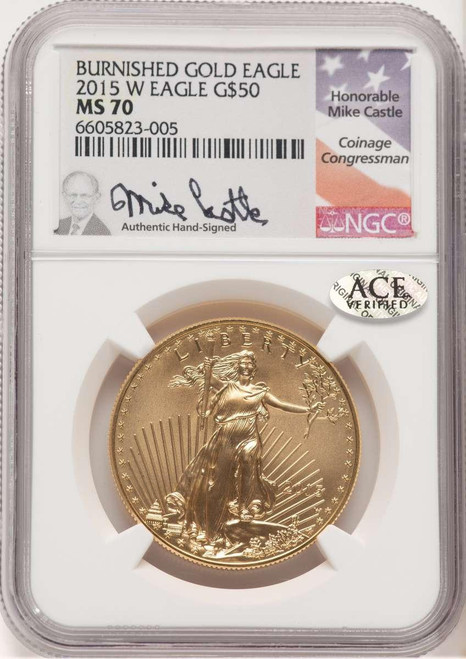 Bullionshark 2015-W $50 Burnished 1 oz American Gold Eagle Coin NGC MS70 - HAT506475059 