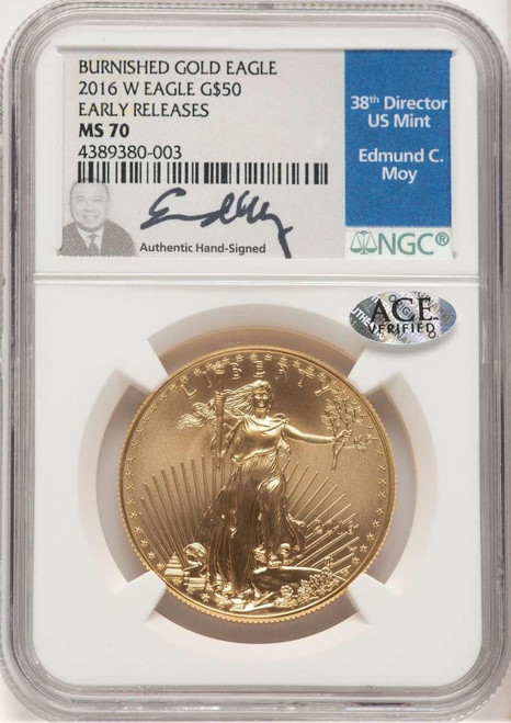 Bullionshark 2016-W $50 Burnished 1 oz American Gold Eagle Coin NGC MS70, First Strike, 30th Anniversary - HAT506475060 