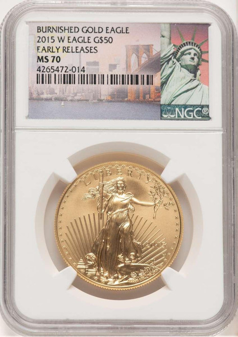 Bullionshark 2015-W $50 Burnished 1 oz American Gold Eagle Coin NGC MS70 - HAT779075023 