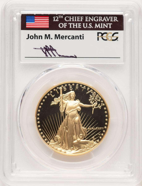 Bullionshark 1986-W G$50 1 oz American Gold Eagle Coin PCGS MS70, Mercanti Flag Signature - HAT779218048 