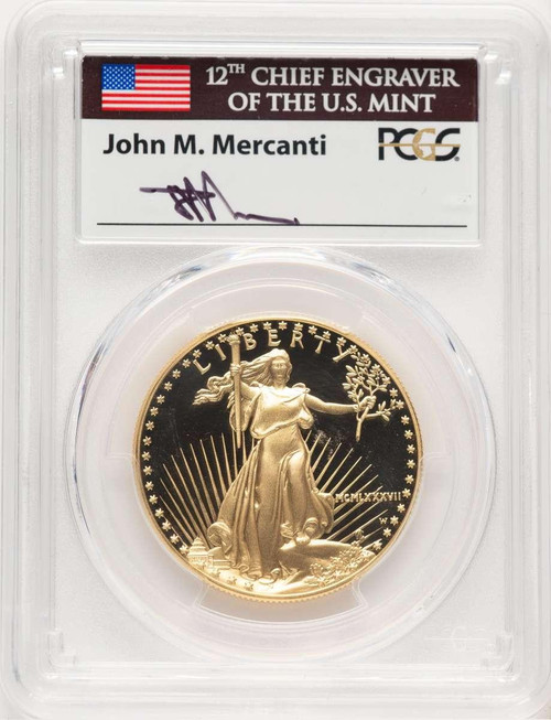 Bullionshark 1987-W G$50 1 oz American Gold Eagle Coin PCGS MS70, Mercanti Flag Signature - HAT779218049 