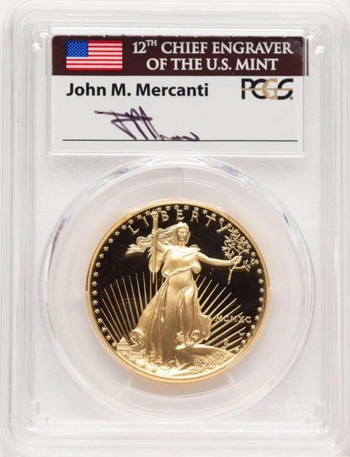 Bullionshark 1990-W $50 1 oz American Gold Eagle Coin PCGS MS70, Mercanti Flag Signature - HAT779218052 