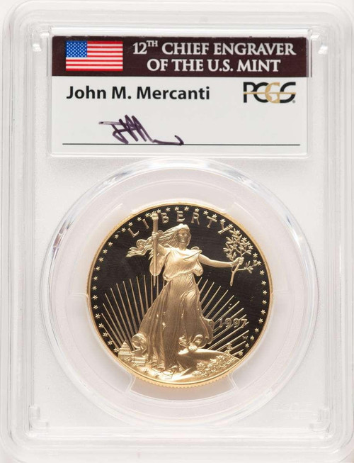 Bullionshark 1997-W $50 1 oz American Gold Eagle Coin PCGS MS70, Mercanti Flag Signature - HAT779218059 