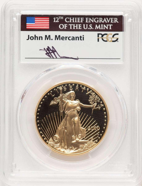 Bullionshark 2000-W $50 1 oz American Gold Eagle Coin PCGS MS70, Mercanti Flag Signature - HAT779218062 