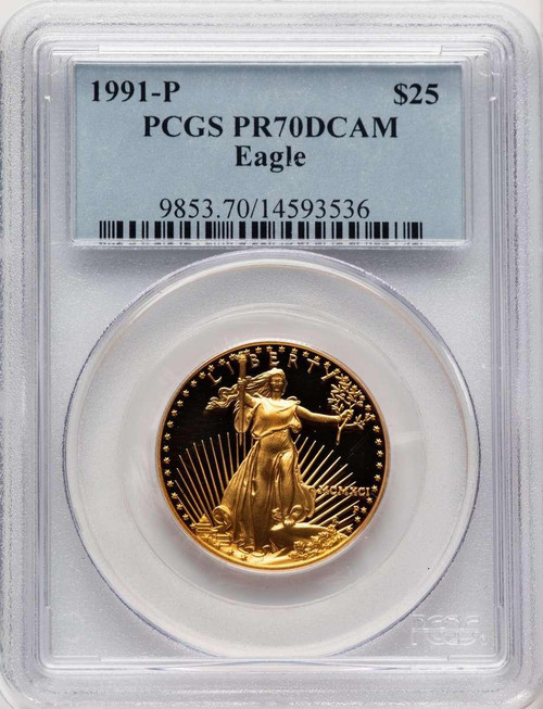 Bullionshark 1991-P $25 1/2 oz American Gold Eagle Coin PCGS MS70 - HAT773479006 