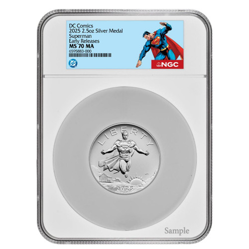  2025 2.5 oz Superman Silver Medal NGC MS70 Early Releases - DC Comics Label 