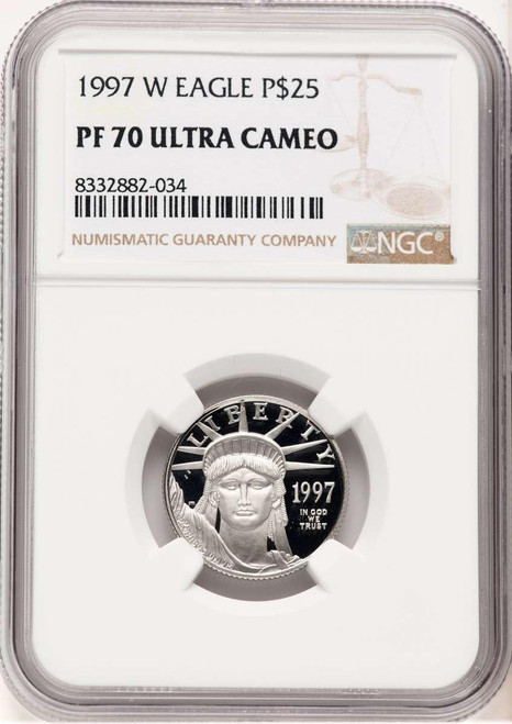 Bullionshark 1997-W $25 1/4 oz Platinum Eagle Coin NGC MS70, Statue of Liberty - HAT520684068 