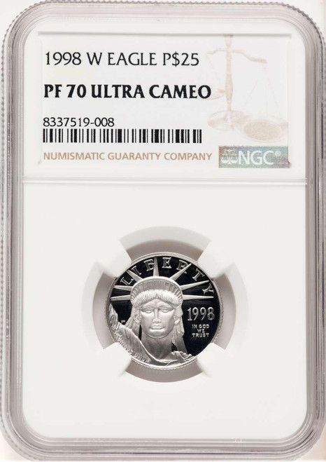 Bullionshark 1998-W $25 1/4 oz Platinum Eagle Coin NGC MS70, Statue of Liberty - HAT769802007 