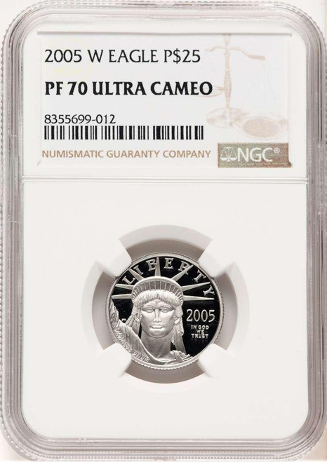 Bullionshark 2005-W $25 1/4 oz Platinum Eagle Coin NGC MS70, Statue of Liberty - HAT774692084 