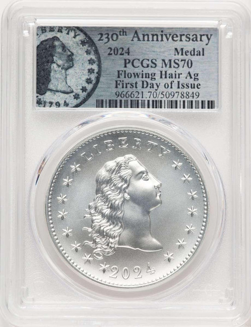 Bullionshark 2024 Medal Modern Commemorative Coin PCGS MS70   Flowing Hair, Silver, 230th Anniversary, First Day of Issue - HAT778603003 