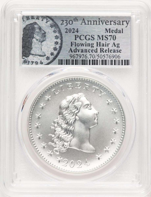 Bullionshark 2024 Medal Modern Commemorative Coin PCGS MS70   Flowing Hair, Silver, 230th Anniversary, Advanced Release - HAT772852069 