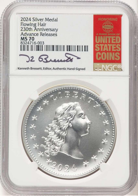 Bullionshark 2024 Medal Modern Commemorative Coin NGC MS70   Flowing Hair, Silver, 230th Anniversary, Advanced Release - HAT773188066 
