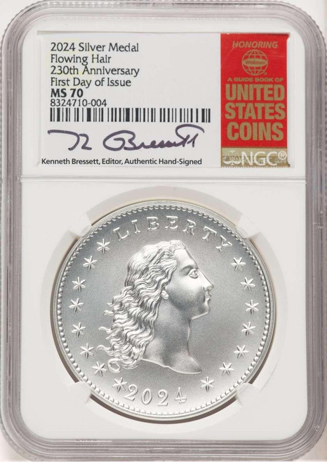 Bullionshark 2024 Medal Modern Commemorative Coin NGC MS70   Flowing Hair, Silver, 230th Anniversary, First Day of Issue - HAT773188068 