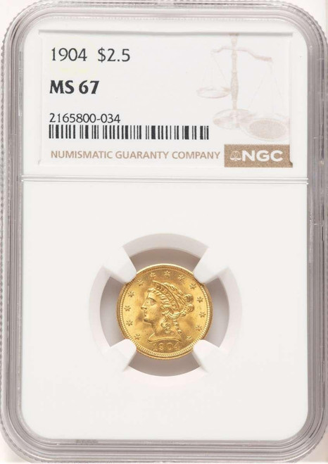 Bullionshark 1904 $2.5 Liberty Gold Quarter Eagle Coin NGC MS67 - HAT779247068 