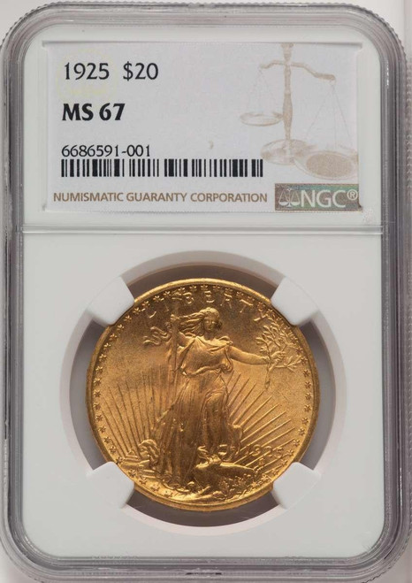 Bullionshark 1925 $20 Saint Gaudens Double Eagle Coin NGC MS67 - HAT773825002 
